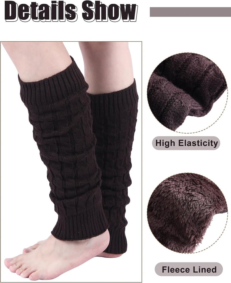 Chuarry 4 Pairs Women's Fleece Lined Leg Warmers Fuzzy Knit Double Layer Leg Warmer Long Boot Socks for Skating Daily Wear - Image 4